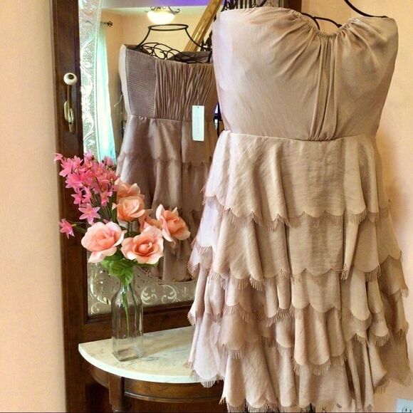 REBECCA TAYLOR CHAMPAGNE EYELASH BUSTIER DRESS 6 NWT - Picture 5 of 12